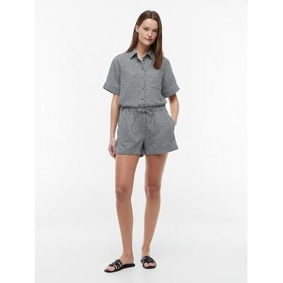 Tommy Hilfiger Women's Gingham Linen-Blend Pull-On Short - Navy Blue - XS