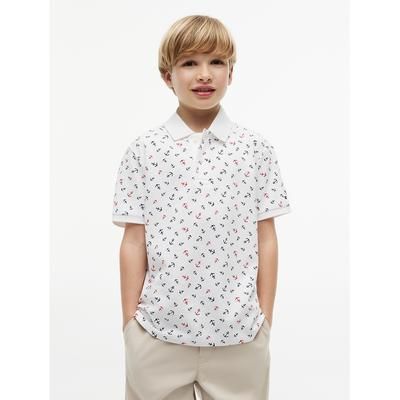 Tommy Hilfiger Boys' Kids' Allover Anchor Print Stretch Polo - Optic White - L