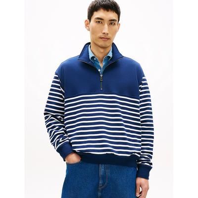 Tommy Hilfiger Men's Stripe Quarter-Zip Sweatshirt - Light Navy - M