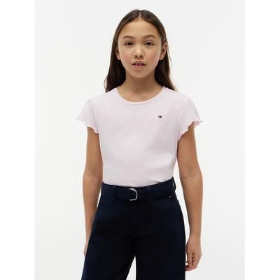 Tommy Hilfiger Girls' Kids' Lettuce-Trim Sleeve T-Shirt - Light Pink - M