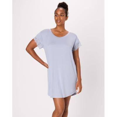 Bali Breathe Sleep Shirt with Lace Trim, Loose Fit Silver Satin L Women's