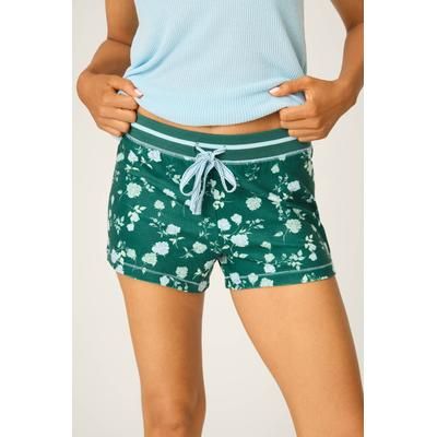 Green Floral Thermal Velour Shorts, Size: M, Dark Forest P. J. Salvage
