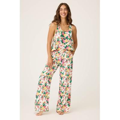 Tropical Floral Print Pajama Set, Size: M, White P. J. Salvage