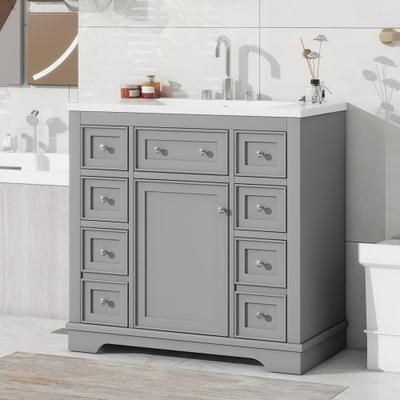 Afhocomp 36-in Single Sink Freestanding Gray Bath Vanity with White Integral Ceramic Basin | MOBYBV1836G
