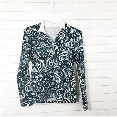 Athleta Tops | Athleta Green Paisley 1/4 Zip Pullover Size Medium | Color: Green/White | Size: M