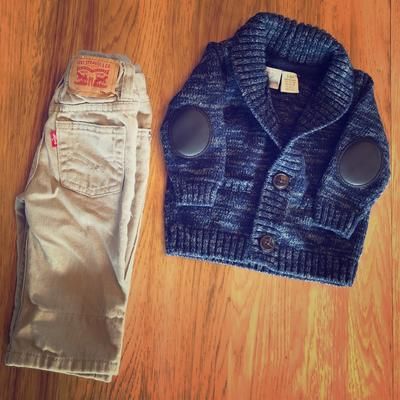 Levi's Matching Sets | 3-6 Month Levi Khakis And Navy Blue Cardigan | Color: Blue/Cream | Size: 3-6mb