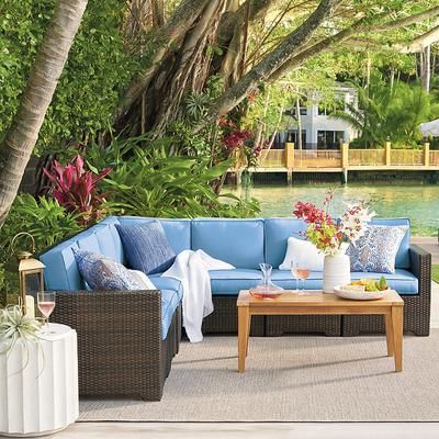 Set of 2 Small Palermo Modular Seating Collection in Bronze Wicker - Center Chairs, Standard, Dove with Canvas Piping - Frontgate