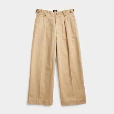 Ralph Lauren Cropped Cotton Wide-Leg Pant in New Military Khaki - Size 26
