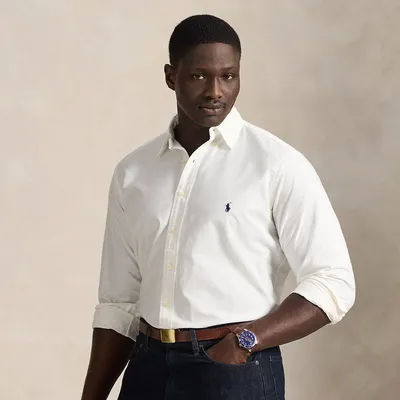 Ralph Lauren Garment-Dyed Oxford Shirt in White/Navy - Size 2X Big