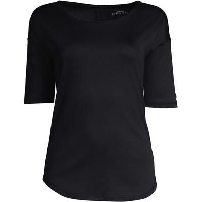Women's Supima Micro Modal Elbow Sleeve Balletneck Curved Hem Top - Black - XS