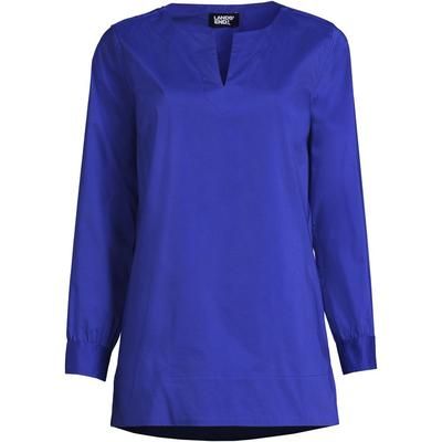 Women's Stretch Broadcloth Long Sleeve Split Neck Tunic - Dark Cobalt Blue - XS