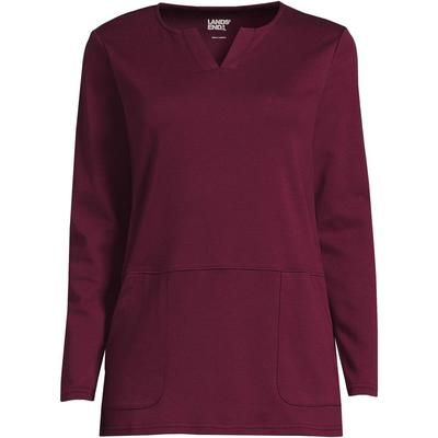 Women's Cotton Polyester Long Sleeve Tunic with Pockets - Burgundy - L