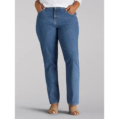 Lee 100% Cotton Relaxed Fit Straight Leg Jeans Plus Size Aero (Size 26W x 33 Inches (L))