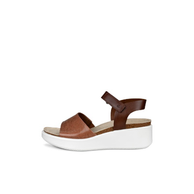 ECCO Flowt Wedge - Women's Leather Cork Heeled Sandal - Brown