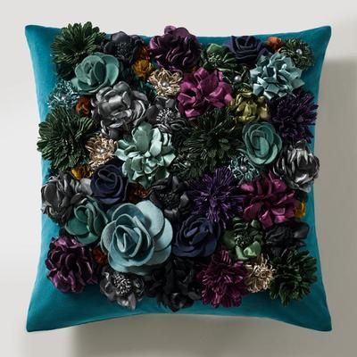 Posy Pillow 18" | Cerulean | Pillows | Z Gallerie | 18" Square | 100% Polyester Velvet with Dimesional Flowers