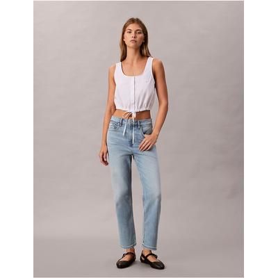 Calvin Klein Women's Cropped High Rise Lyocell Blend Straight Jeans in Catalina 73% Cotton/15% Acetate/11% Lyocell/1% Elastane