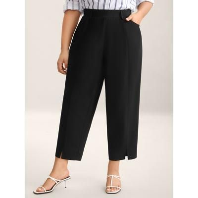 Plus Size Seamed Split Hem Straight-Leg Pants Women Black At the Office Straight Leg Mid Rise Work Pants BloomChic 26/4X