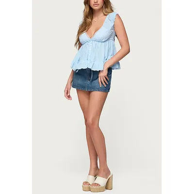 Edikted Gizelle Cotton Babydoll Top in Light/Blue, Women's at Urban Outfitters