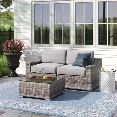Watnature Patio 2 Person Loveseat SetModern Slate Gray Wicker with Cushions n ampGlass Coffee Table Fully Assembled Slate Gray Wicker one_size
