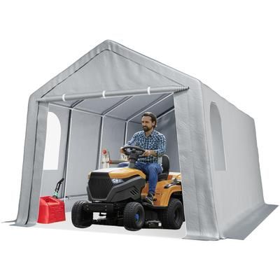 GarveeLife 13x20 FT Portable Shed Outdoor Motorcycle Covers Storage Shelter Waterproof Storage Tent Tarp Sheds with Roll-up Zipper Door for Bike
