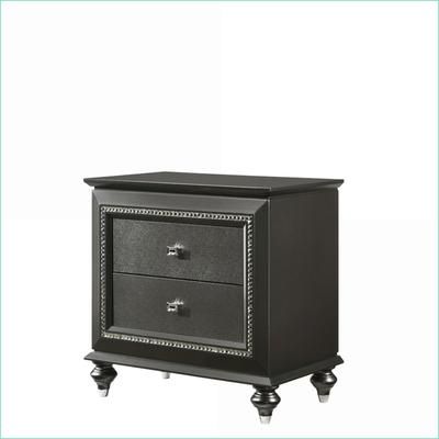 Watnature Kaitlyn Metallic Gray 2 Drawer Wood Nightstand with Crystal Trim Rubber one_size | 5WGHK2IFNS7T