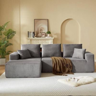 100.4 in. W Corduroy Modular Sectional Sofa in. Dark Gray with Deep Seat, L Shaped Compressed Sofa, No Assembly Required