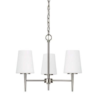 Driscoll 3-Light Brushed Nickel Mid-Century Modern Hanging Chandelier with Inside White Painted Etched Glass