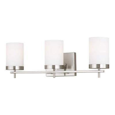 Studio Zire 24 in. W 3-Light Brushed Nickel Vanity Light with Etched White Glass Shades with LED Bulbs