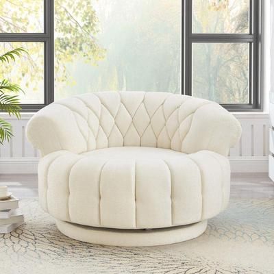 Beige Chenille 360° Swivel Sofa Barrel Arm Chair with Round Seat