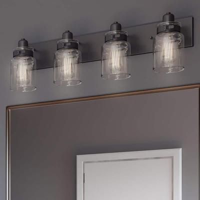Calhoun Collection 30-1/4 in. 4-Light Antique Bronze Clear Glass Farmhouse Urban Industrial Bathroom Vanity Light