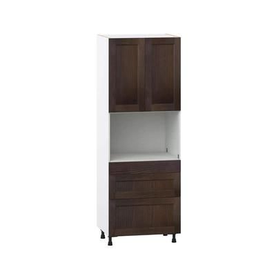 Georgetown 30 in. W x 24 in D x 84.5 in H Assembled Microwave Pantry Kitchen Cabinet in Chestnut with 3-Drawers