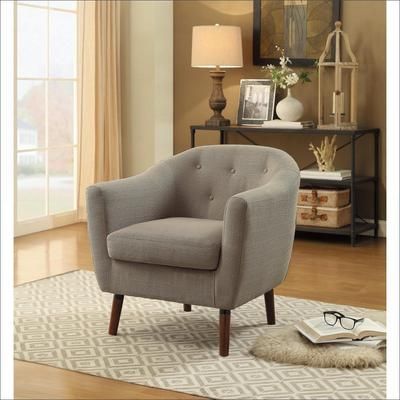 Watnature Beige Button Tufted Fabric Accent Chair Solid Wood Dark Brown Finish Legs Upholstered Living Room Seating for Adults one_size | DKRO4YNSUTB2