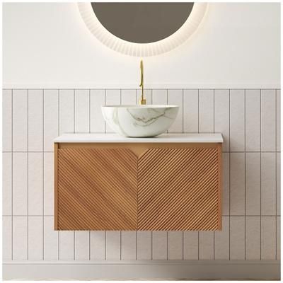 Afhocomp 30 in. Single Sink Wall-mount Brown Oak Bath Vanity with White Sintered Stone Top Carrara White Ceramic Sink | MOACBV1730BOWW
