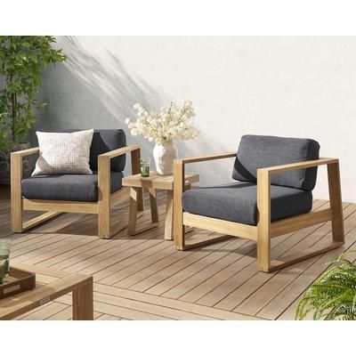 Castlery Rio Outdoor Teak 2 Lounge Chairs with Square Side Table, Slate, Treated Solid Teak Wood, Durable, Multi Color