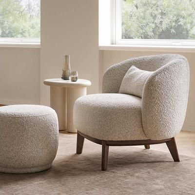 Avery Curved Winged Boucle Armchair Set of 2, White, Castlery, Spill-Resistant, Comfortable, Deep Cushioning