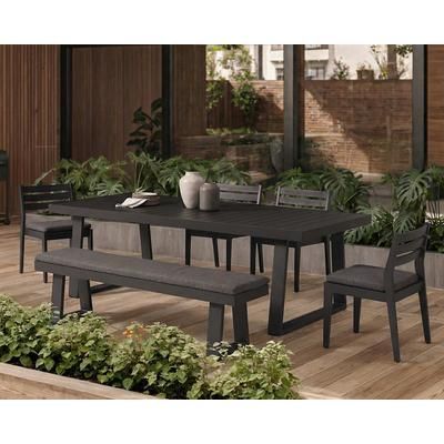 Castlery Rio Outdoor Aluminum Dining Table Set with 4 Chairs and Bench, Slate, Aluminium, Durable, Black