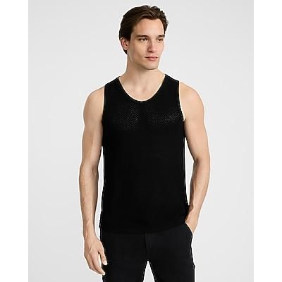 Express Men's Textured Pointelle Cotton Crew Neck Tank Top in Pitch Black
