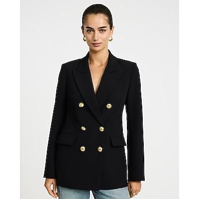 Express Women's Studio Stretch Twill Double Breasted Novelty Button Cropped Business Blazer in Black XS