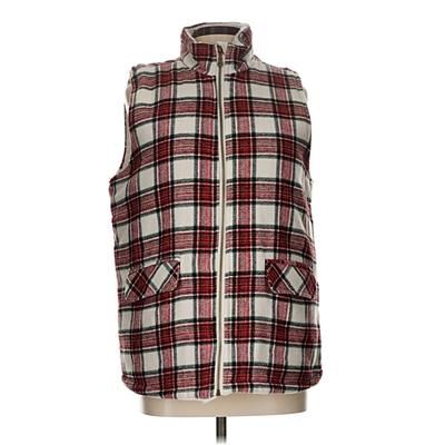 Maurices Vest: Red Plaid Pattern Jackets & Outerwear - Size Large