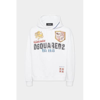 D2 - Relax Fit Hand-Drawn Hoodie, Man, White, Size: XS