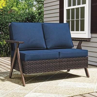 MORN HILL Sandy Shores Outdoor Loveseat, Blue/Brown