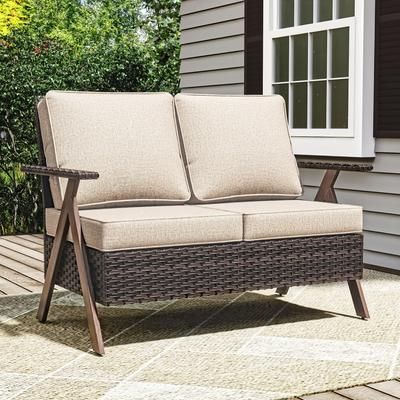 MORN HILL Sandy Shores Outdoor Loveseat, Beige/Brown