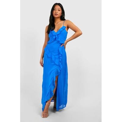 Petite Chiffon Ruffle Maxi Dress, electric blue
