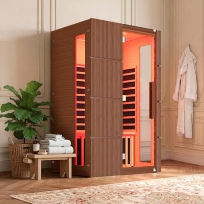 U-HOMY 2 Person Infrared Sauna with 7 Color Lighting/Canadian Hemlock Wood/Digital Control Panel(Dark Brown) | JF-030HT-HL
