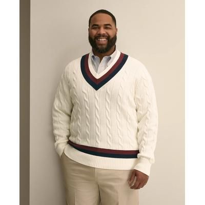 Brooks Brothers Men's Big & Tall Supima Cotton Cable Tennis Sweater | Ivory | Size 4X Tall