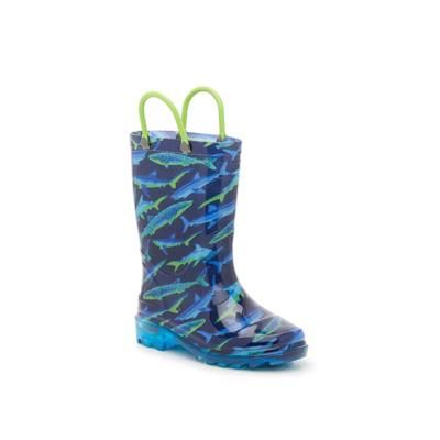 Western Chief Shark LightUp Rain Boot Kids' | Boy's | Blue/Green Shark Print | Size 9 Toddler | Boots