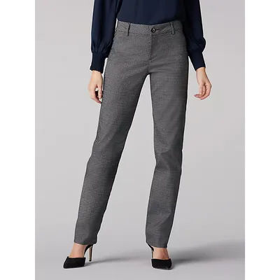 Lee Wrinkle Free Relaxed Fit Straight Leg Pants Black White Plaid (Size 6 x 26 1x2 Inches (SP))