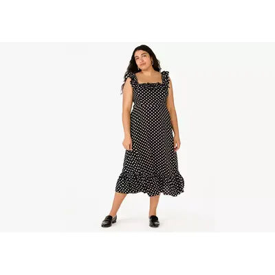 Kate Spade Dot Dot Dot Ruffle Midi Dress, Black - XS