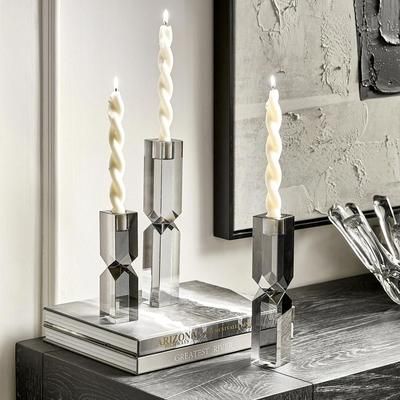 Mythos Taper Holder | Graphite | Candle Accessories | Z Gallerie | Large 1.75"W x 1.75"D x 10"H | Crystal Glass