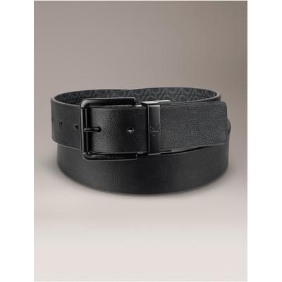 Calvin Klein Men's Reversible Square Buckle Belt in Black / AOP 70% Polyurethane/30% Bonded Leather
